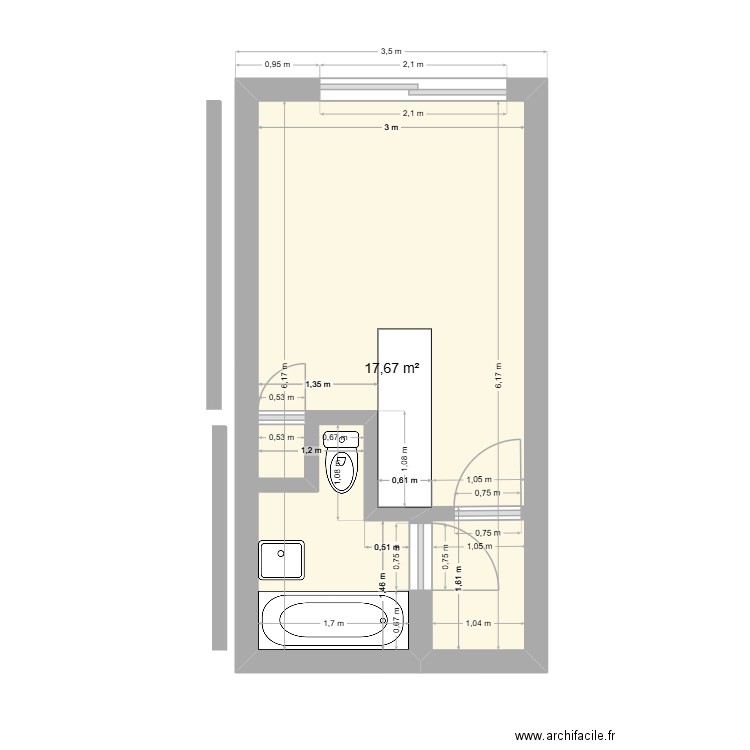 netter. Plan de 1 pièce et 18 m2