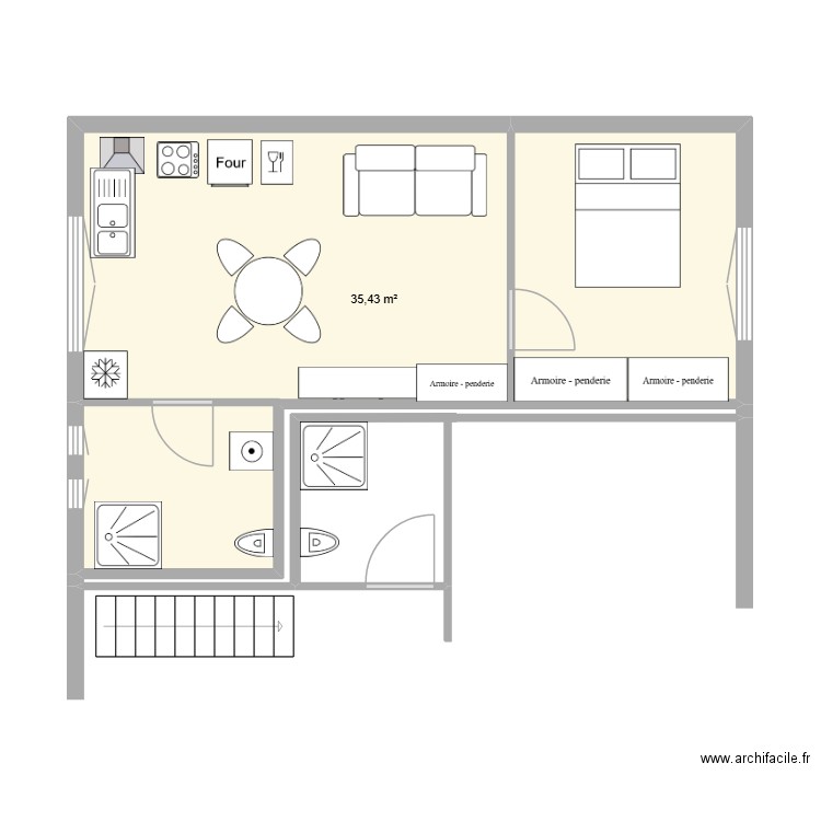 STM appart rdc vierge. Plan de 1 pièce et 35 m2