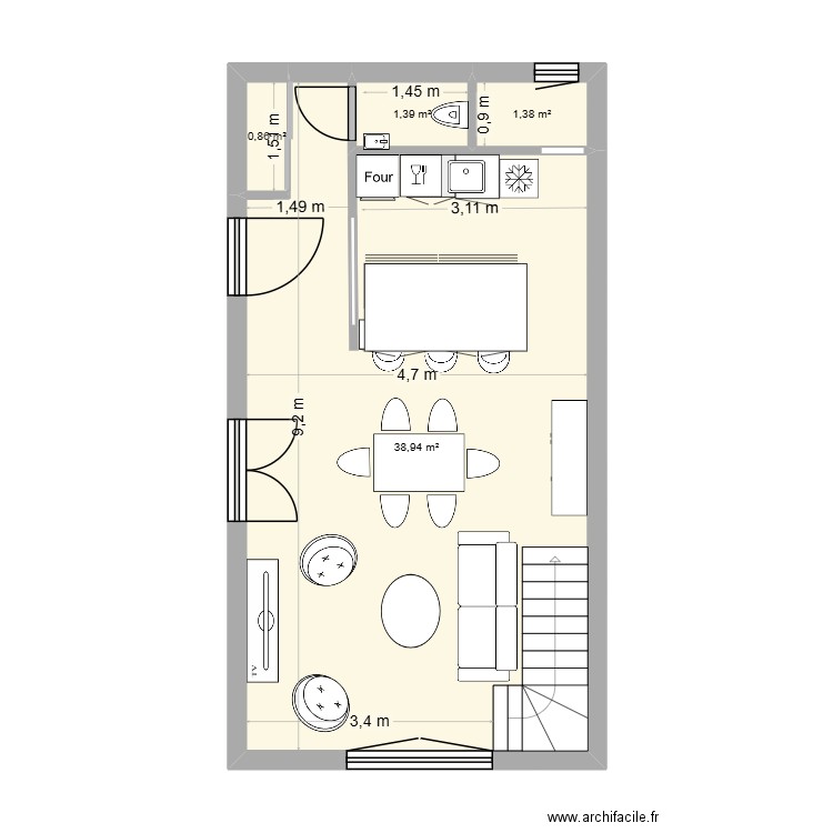 PLAN  RDC LISA 2. Plan de 4 pièces et 43 m2