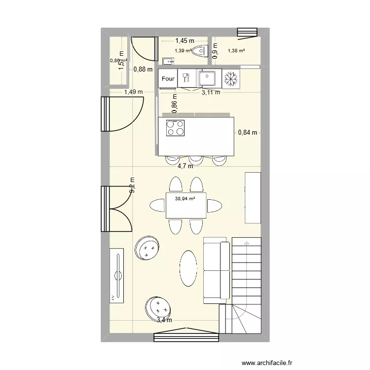PLAN  RDC LISA 2. Plan de 4 pièces et 43 m²