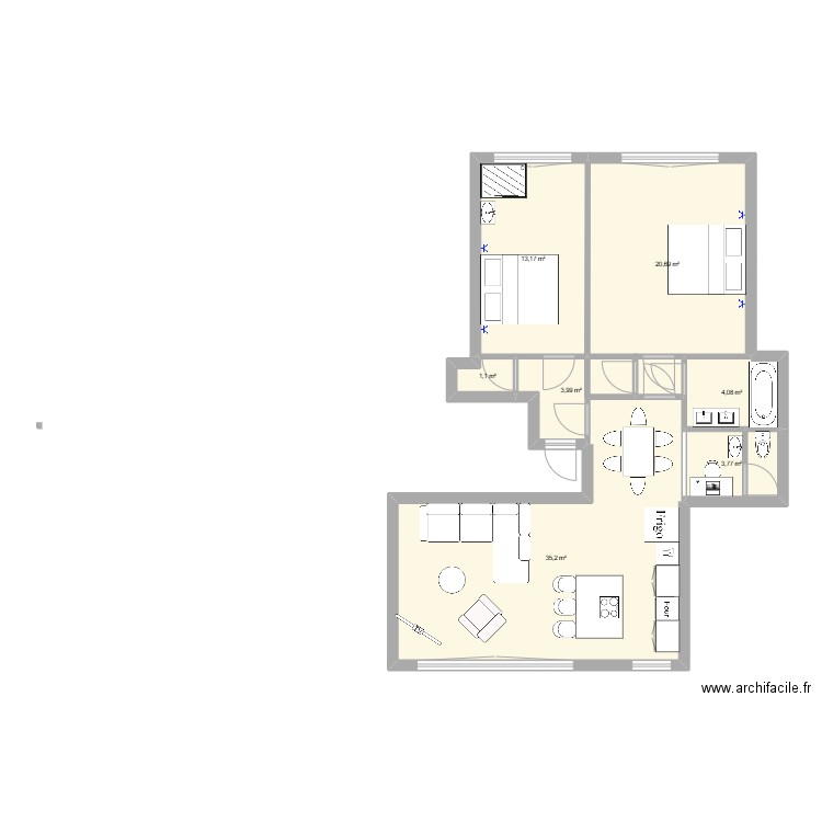 MarieJosé1405D. Plan de 7 pièces et 82 m2