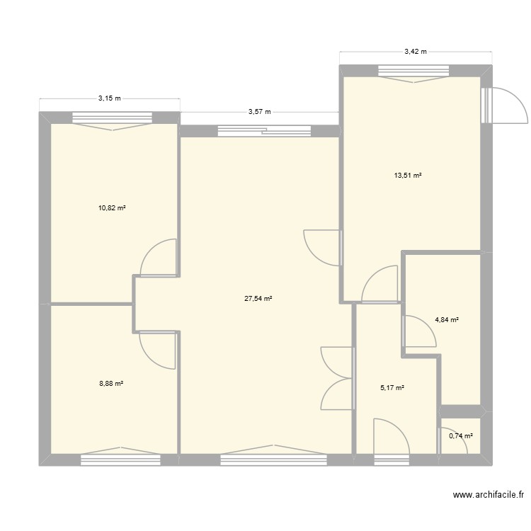 maison 2. Plan de 7 pièces et 72 m2