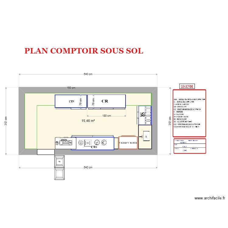 PROJET BISCOTTE SOUS SOL AVEC DIMENSION. Plan de 1 pièce et 15 m2