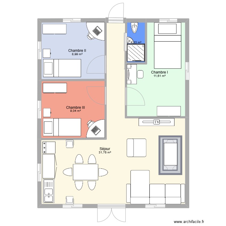 Villa basse. Plan de 5 pièces et 63 m2