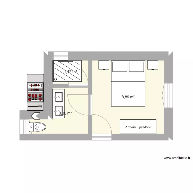 Chambre rohaire 1. Plan de 3 et 14 m² Chambre rohaire 1. Plan de 3 et 14 m²