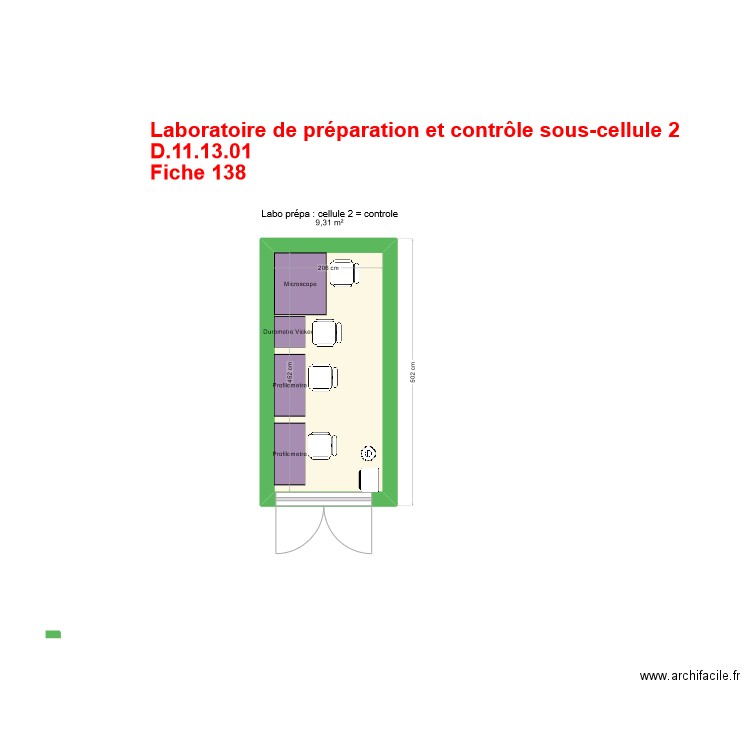 labo preparation  et cntrôle des échantillons sous cellule 2 contrôle V1. Plan de 1 pièce et 9 m2