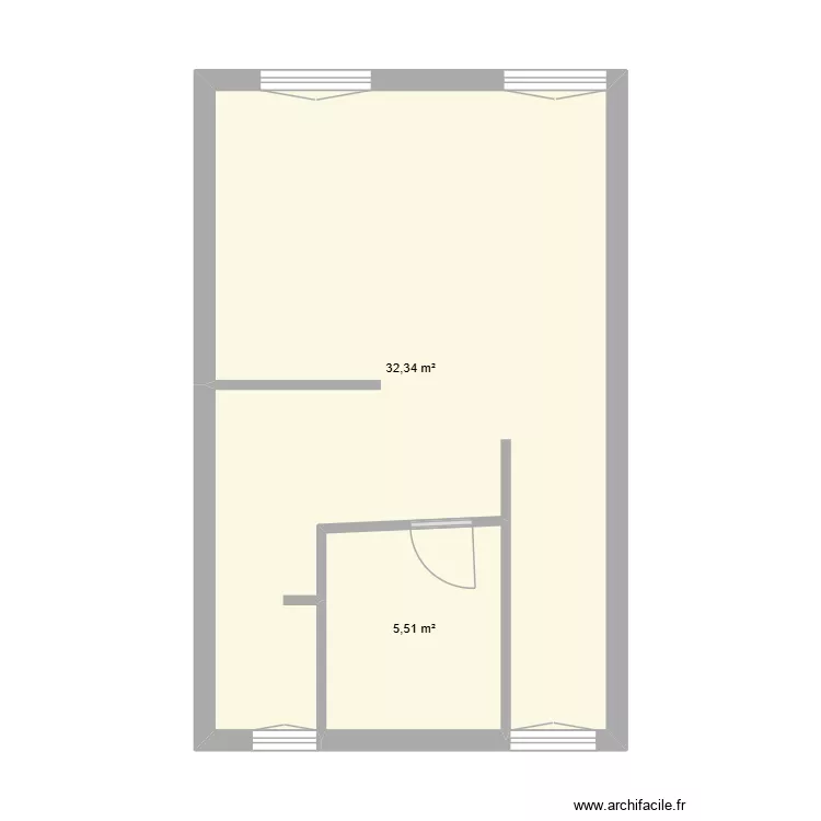 1ere etage avec dimension au 28.02. Plan de 2 pièces et 38 m²