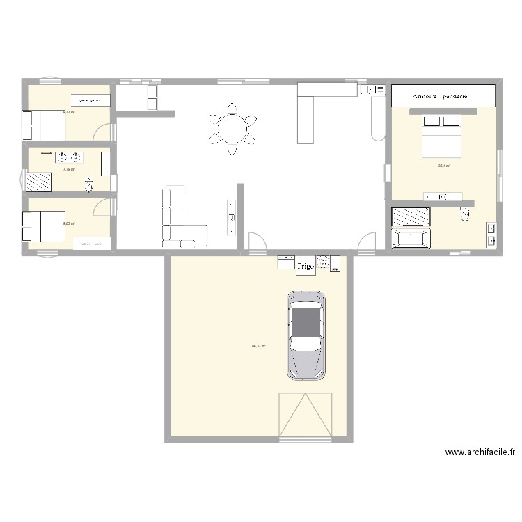 2E PLAN T. Plan de 5 pièces et 128 m2