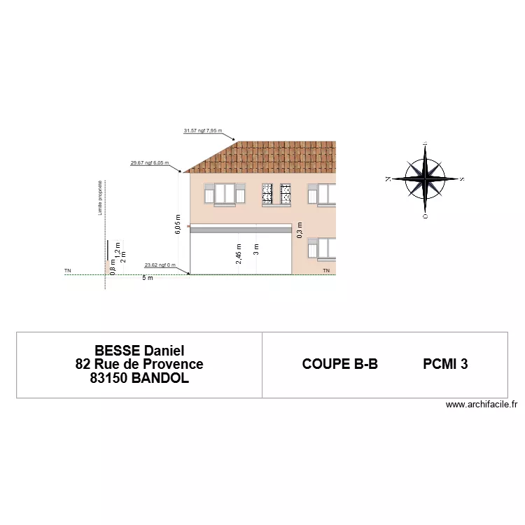 Coupe B-B. Plan de 