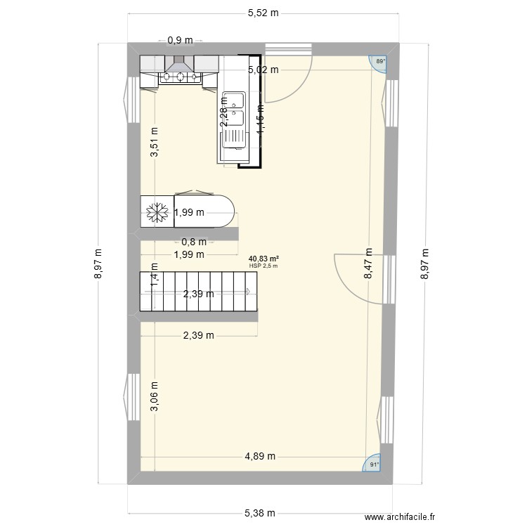 Salle principale Côtations. Plan de 1 pièce et 41 m2
