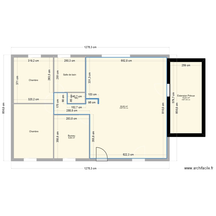 extension. Plan de 7 pièces et 114 m2
