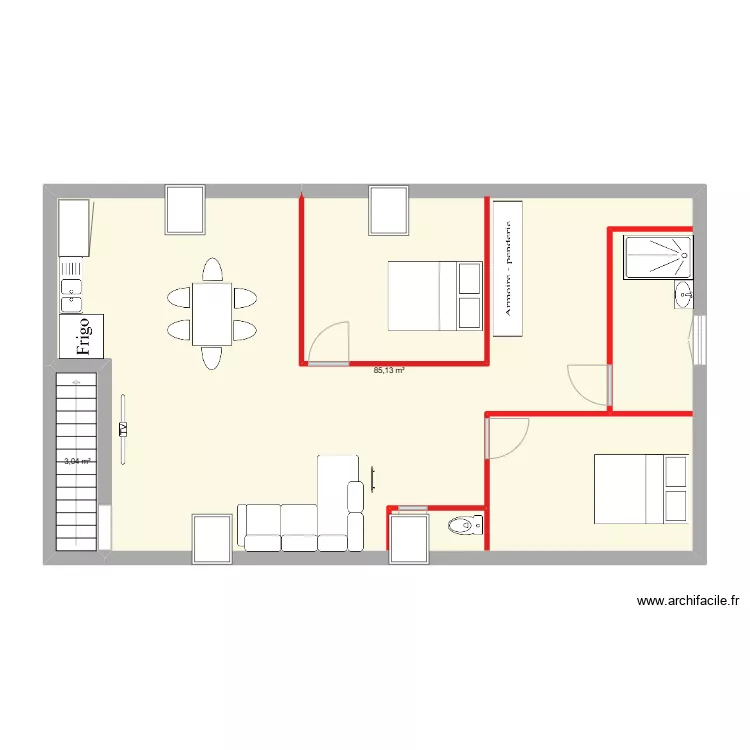 appartement n&deg;4 t3 2eme &eacute;tages (68m&sup2;). Plan de 