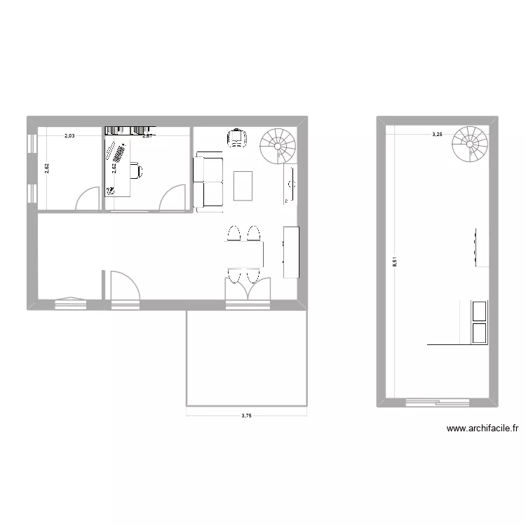 palise3. Plan de 4  et 51 m²