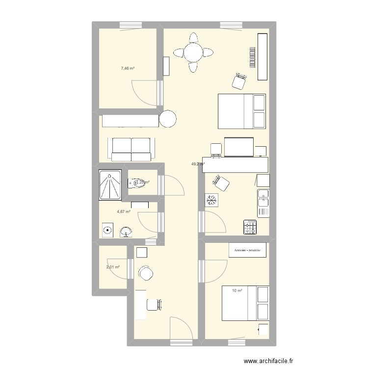 Appartement Sabine. Plan de 6 pièces et 75 m2