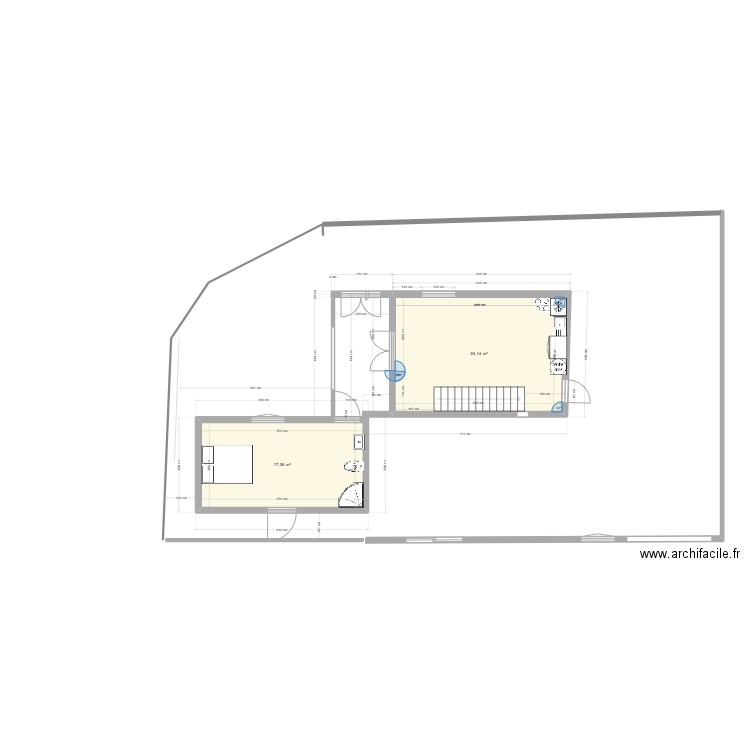 ExtentionStudio21. Plan de 3 pièces et 67 m2