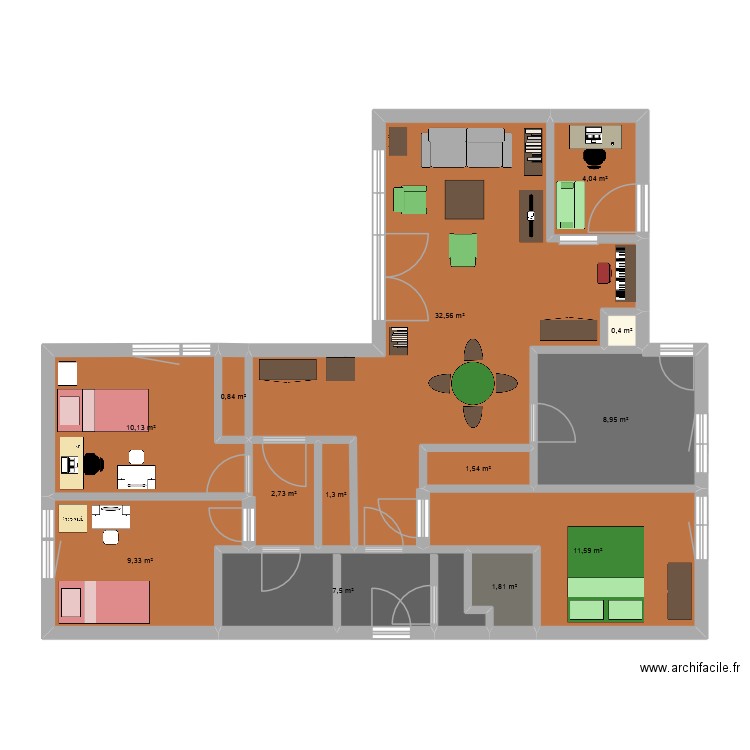 T4 borderouge. Plan de 13 pièces et 93 m2