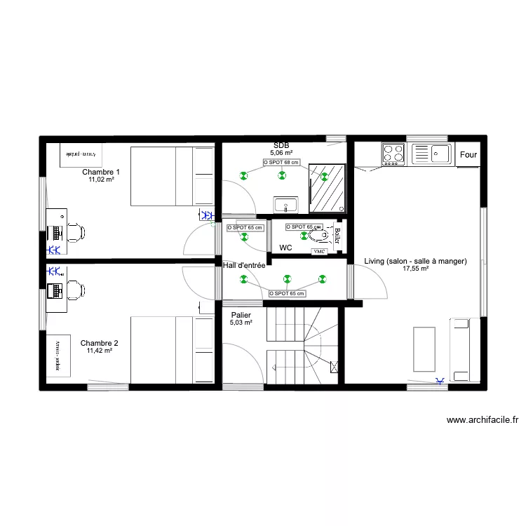 Annexe Tenderie plan spots. Plan de 