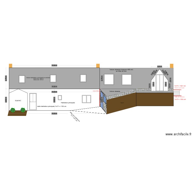 Façade Ouest_après projet (véranda/extension). Plan de 0 pièce et 0 m2