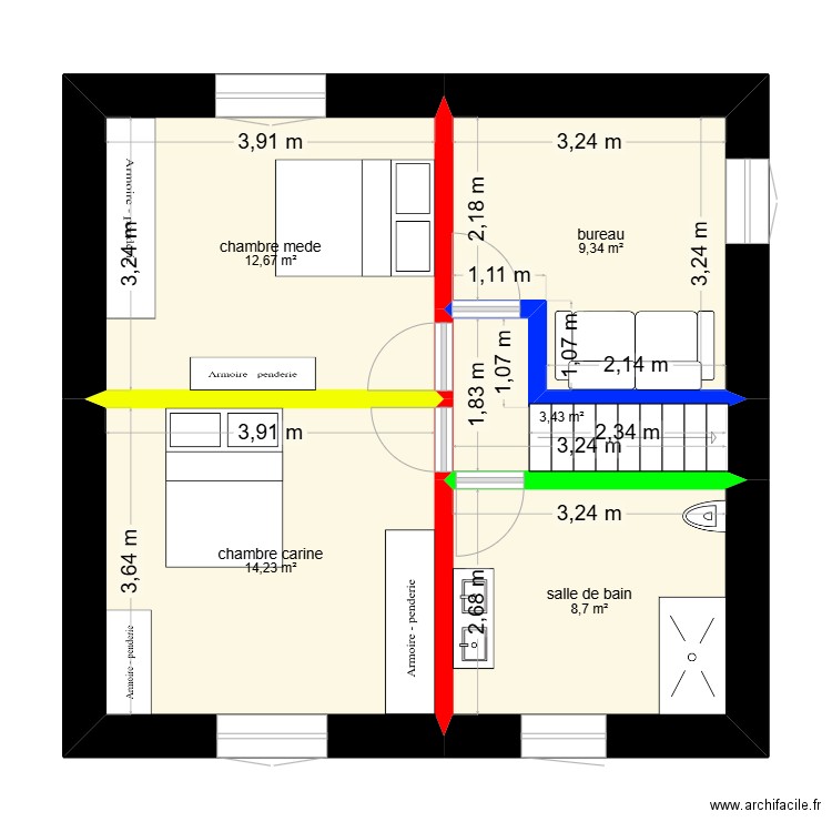 maison etage. Plan de 5 pièces et 48 m2