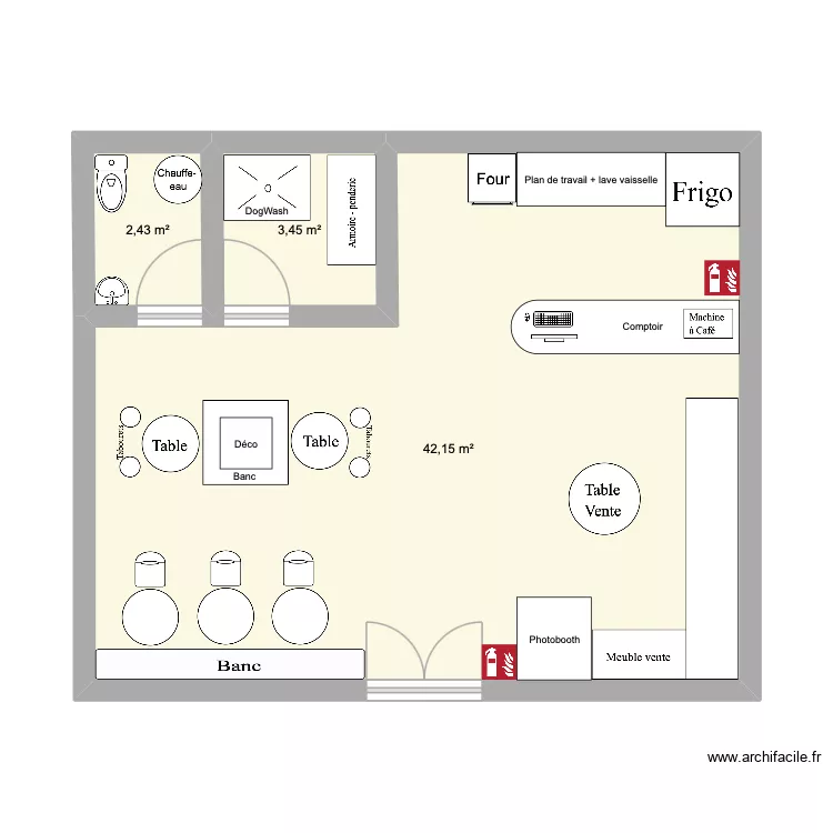 Plan 2D Café Bis vrai. Plan de 3 et 48 m² Plan 2D Café Bis vrai. Plan de 3 et 48 m²