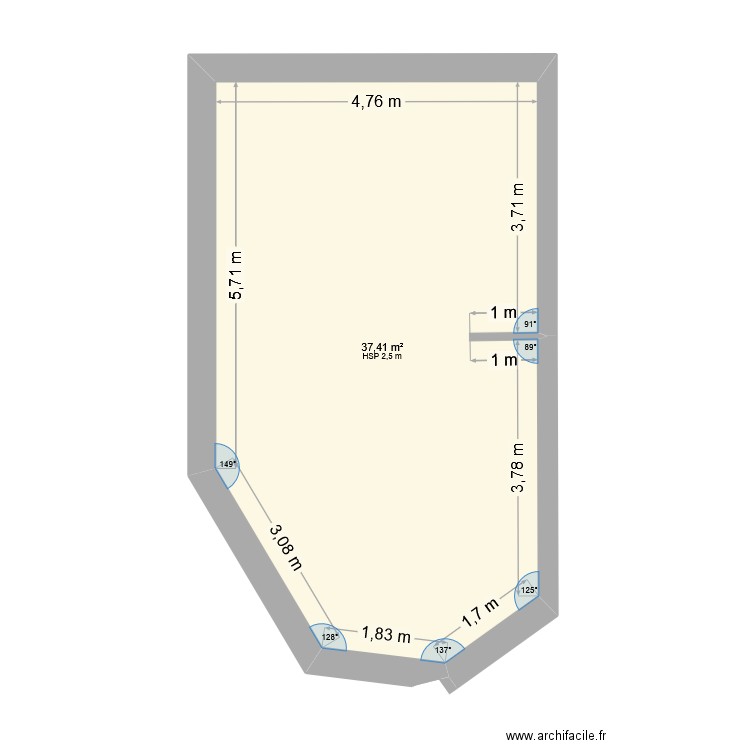 Grande pièce Myarka. Plan de 1 pièce et 37 m2