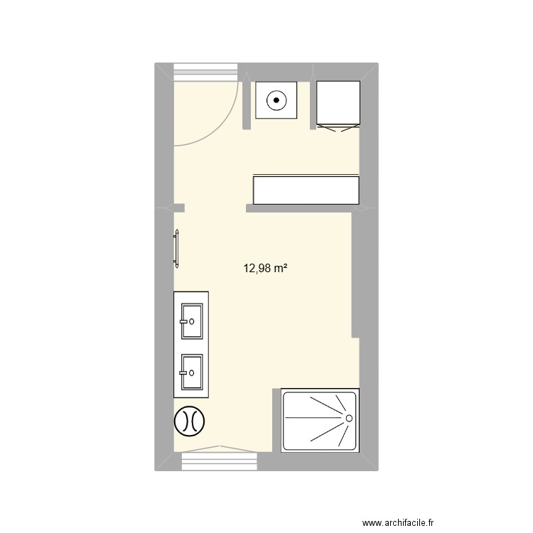 Salle de bain v2. Plan de 1 pièce et 13 m2
