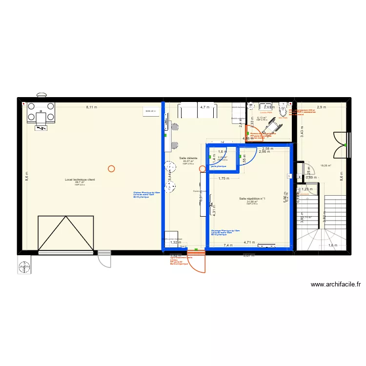 MJ music studio - rdc &eacute;tat projet&eacute; v2. Plan de 8  et 153 m²