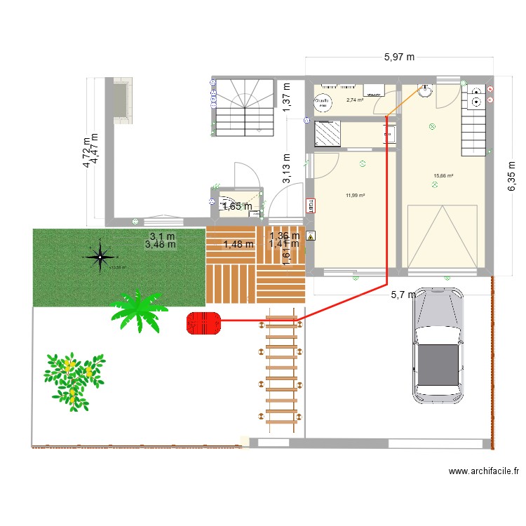 Maison Cormeilles-RDC-Cloture_Transfo-Garage_V1. Plan de 4 pièces et 32 m2