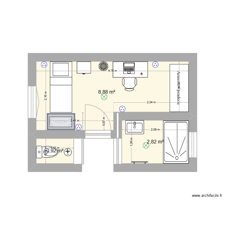 fedherbe. Plan de 3 pièces et 13 m2