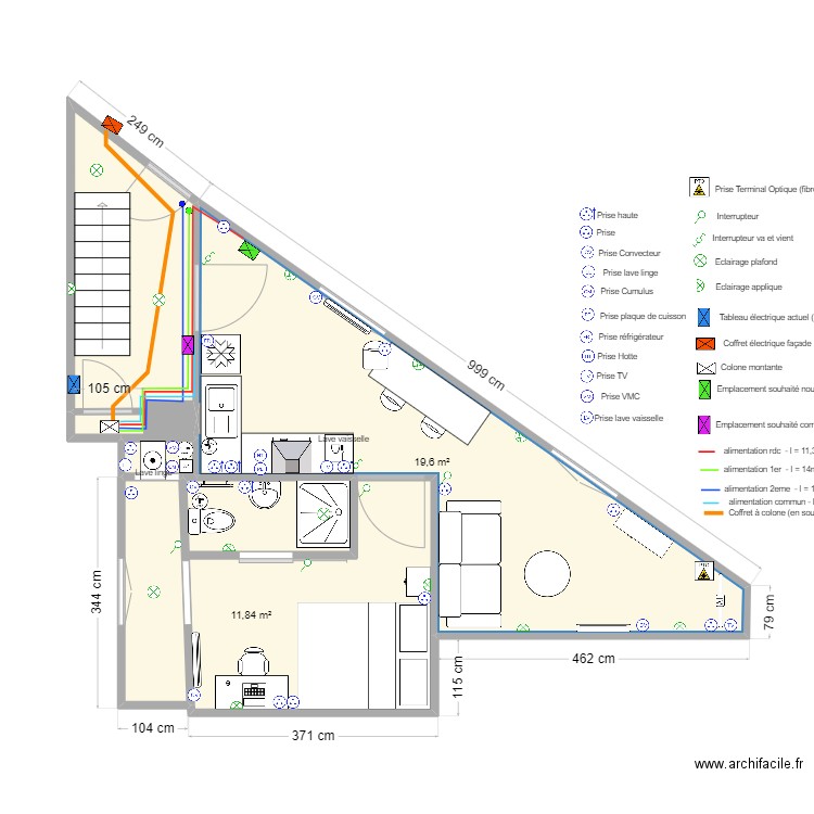 Maldoyenne rdc - elec + commun - Enedis. Plan de 5 pièces et 42 m2