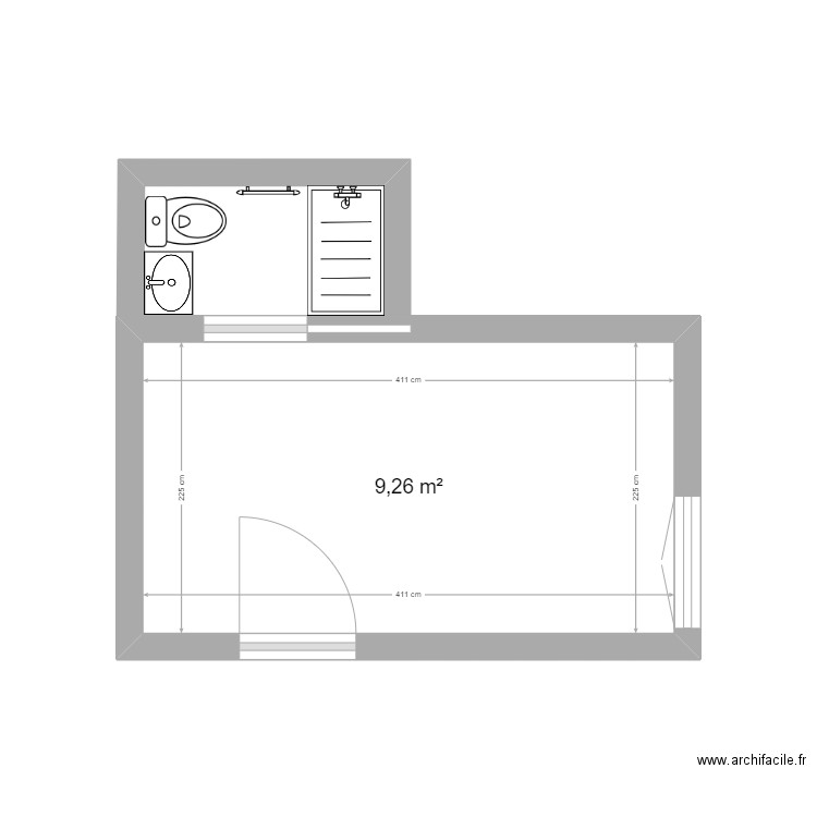Studio 11m² . Plan de 1 pièce et 9 m2