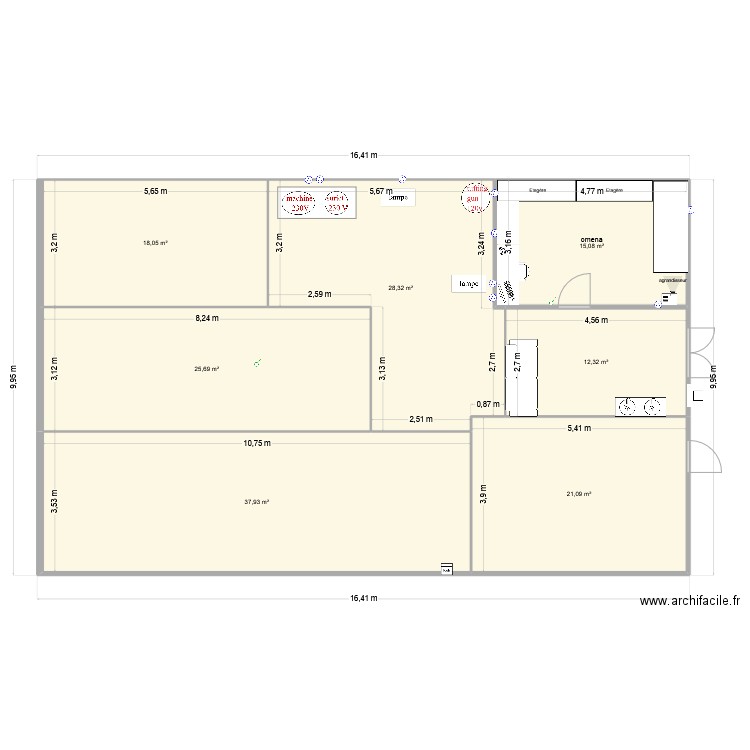 Atelier intérieur proposition un. Plan de 7 pièces et 158 m2