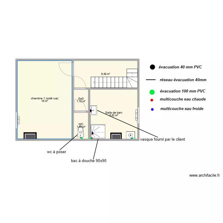 r+1 cochez plomberie . Plan de 