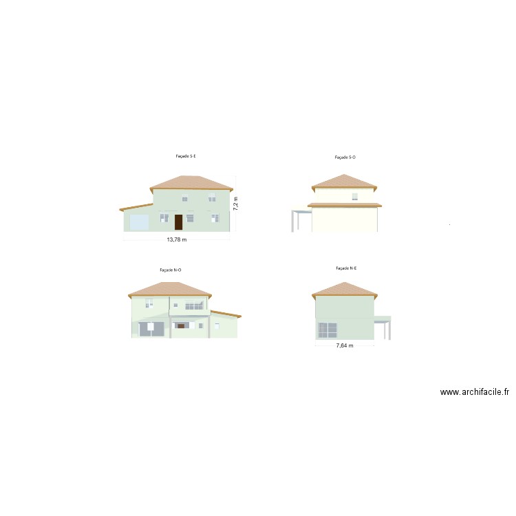 Facades. Plan de 0 pièce et 0 m2