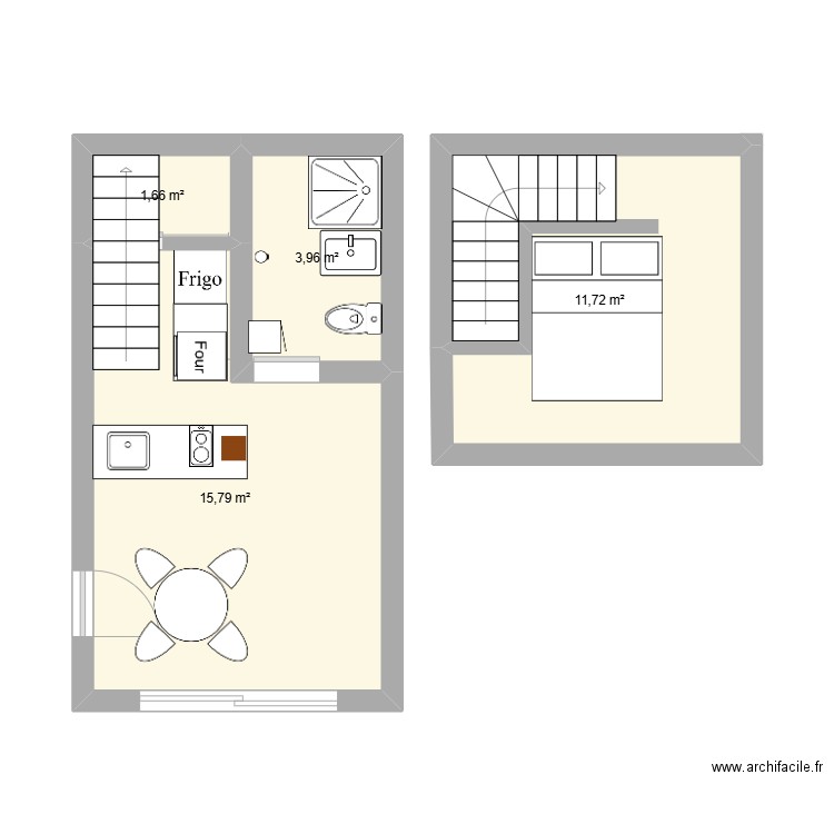 plan maisonnette (en cours). Plan de 4 pièces et 33 m2
