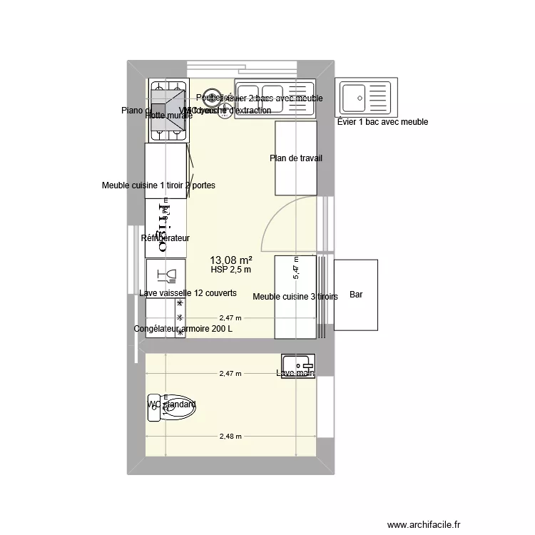 cuisine pro lek. Plan de 1  et 13 m²