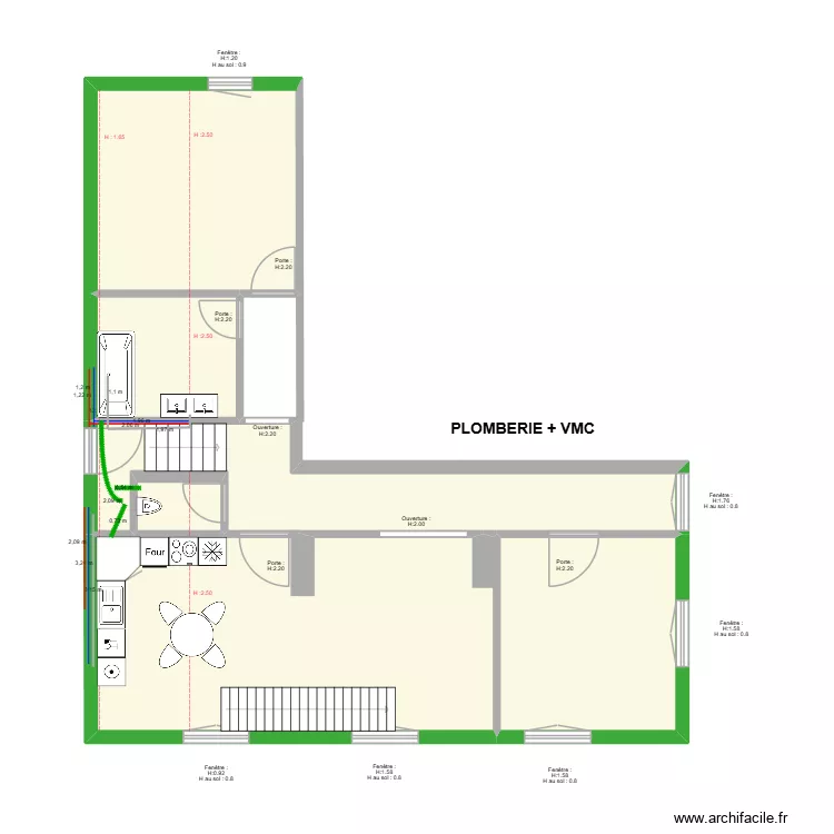 appart 1er gauche per+vmc. Plan de 7  et 110 m²