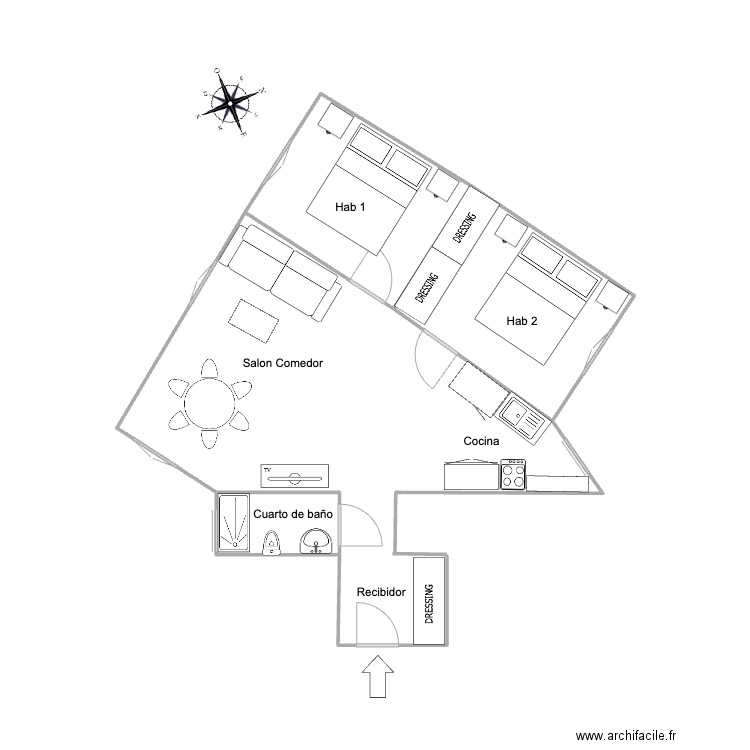 bolivia 34. Plan de 2 pièces et 13 m2