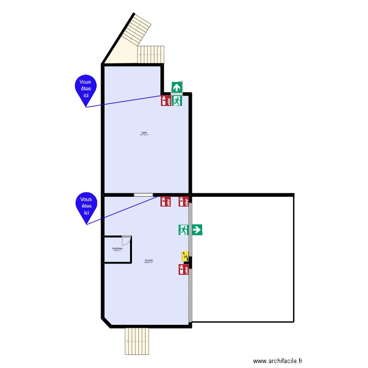 Bibliothèque_Incendie. Plan de 3 pièces et 120 m2