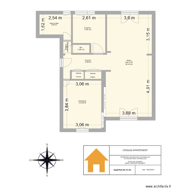 CROQUIS CHATENAY. Plan de 7 pièces et 60 m2