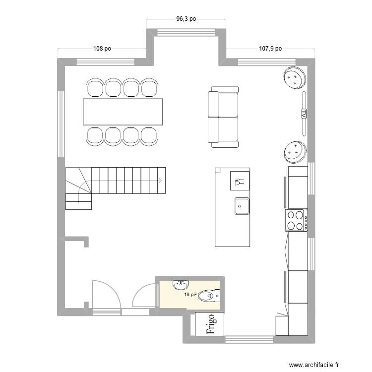 Martine maison modèle 2. Plan de 1 pièce et 2 m2