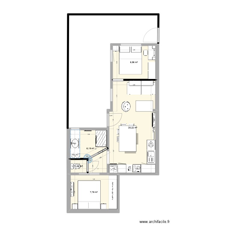 Appart Canet nu. Plan de 5 pièces et 42 m2