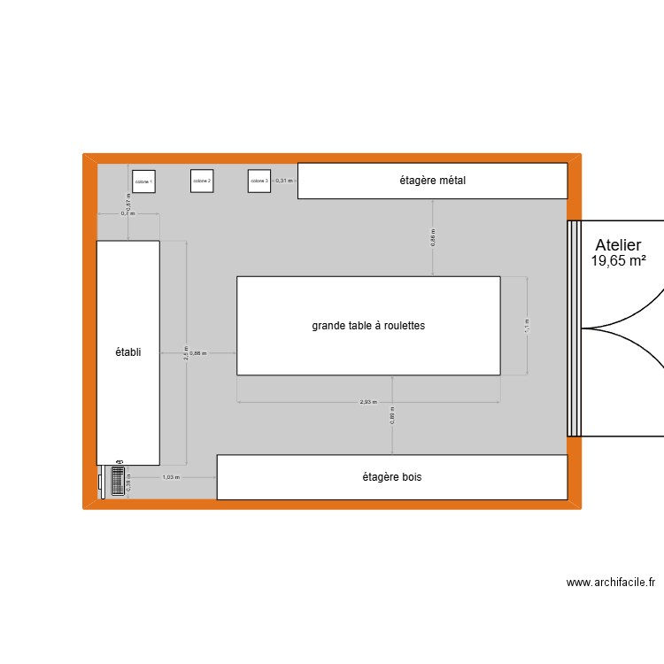 Atelier 01. Plan de 1 pièce et 20 m2