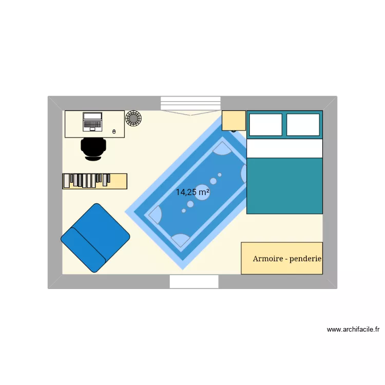 Chambre enfants 12ans. Plan de 1  et 14 m²