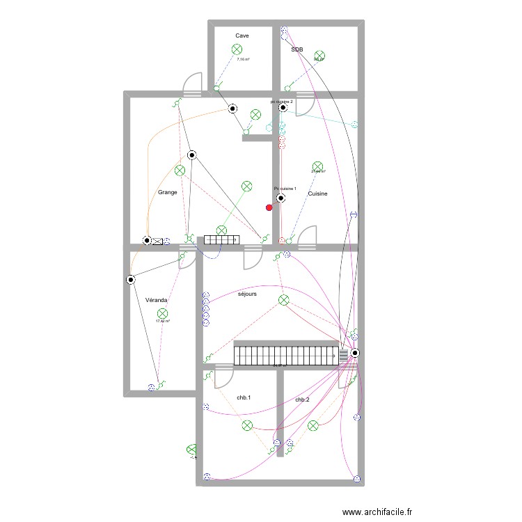 Rdc. Plan de 5 pièces et 121 m2