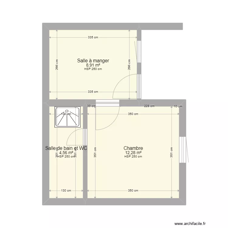 RDC STUDIO A SHAPS. Plan de 3  et 26 m²