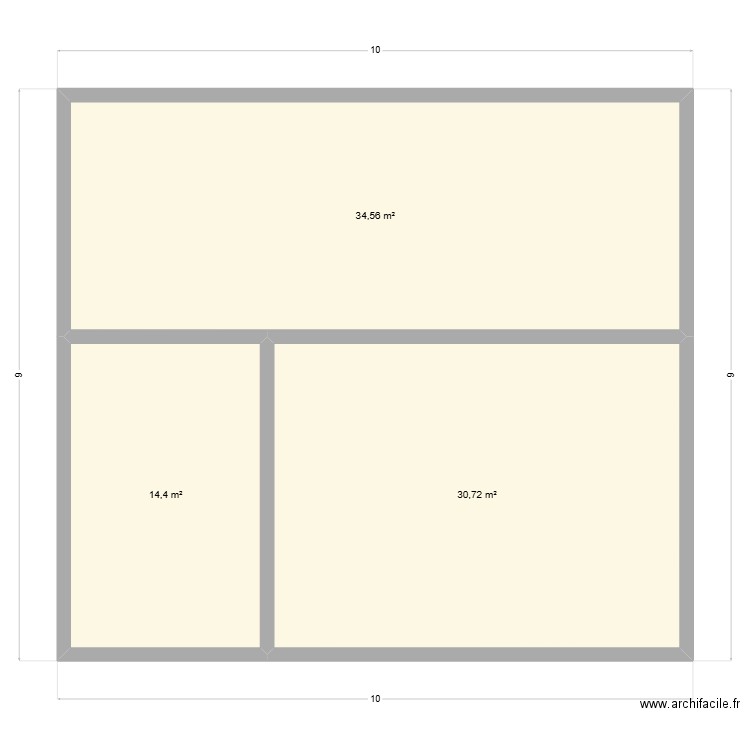 rdc 90m². Plan de 3 pièces et 80 m2