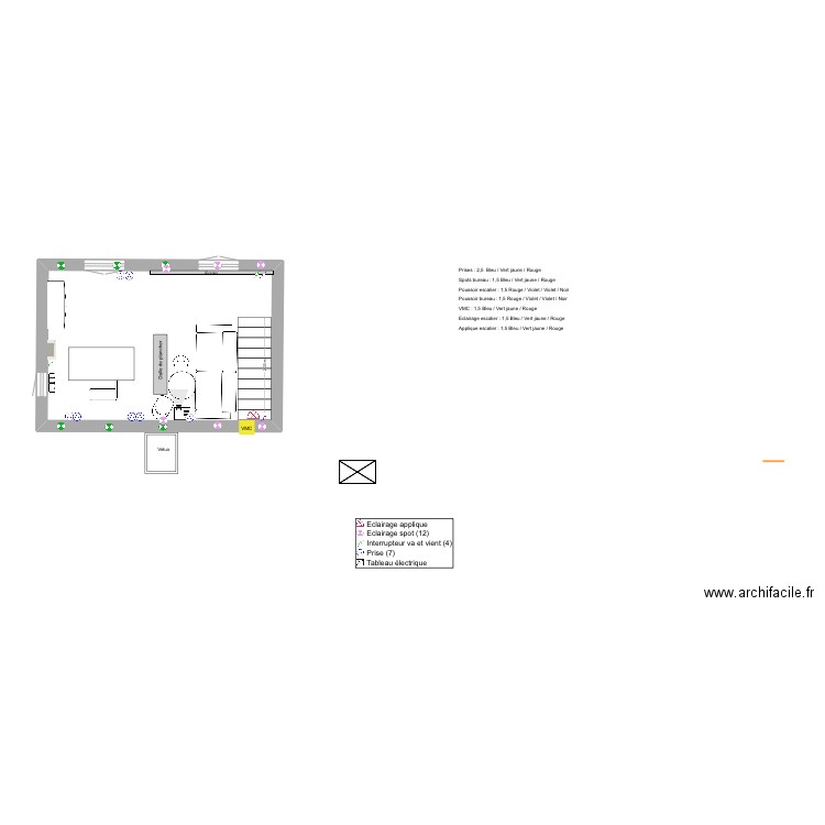 Bureau base. Plan de 1 pièce et 20 m2