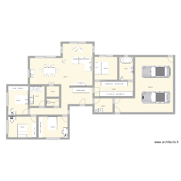 Plan plein pied 1. Plan de 12 pièces et 191 m2