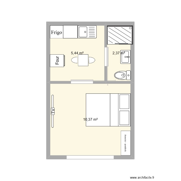 F1-2. Plan de 3 pièces et 18 m2
